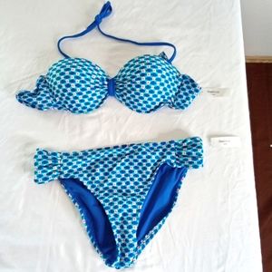 Gap Body NWT 2 Piece Bikini Push Up Halter Tie Top S Ruched Bottom M $57.98 New
